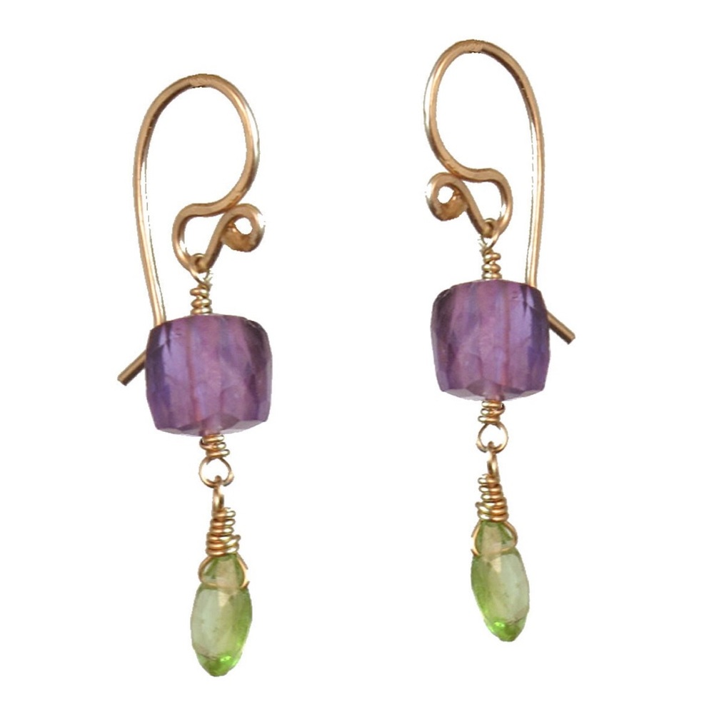 14K Gold Fill Amethyst and Peridot Dangle Earrings
